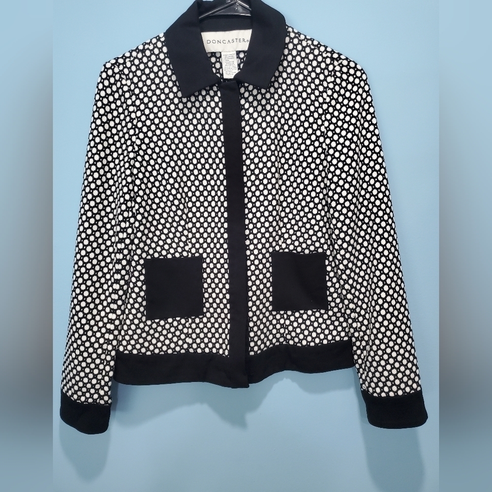 Doncaster vintage Y2K academic Long Sleeve Jacket  B&W Geometrical ‎ Blazer Sz 2